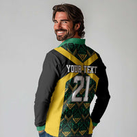 Jamaica Football Custom Long Sleeve Polo Shirt Black Ethnic Motifs - Wonder Print Shop