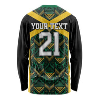 Jamaica Football Custom Long Sleeve Shirt Black Ethnic Motifs - Wonder Print Shop