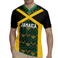Jamaica Football Custom Rugby Jersey Black Ethnic Motifs - Wonder Print Shop