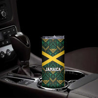 Jamaica Football Custom Skinny Tumbler Black Ethnic Motifs - Wonder Print Shop