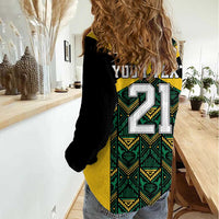 Jamaica Football Custom Women Casual Shirt Black Ethnic Motifs - Wonder Print Shop