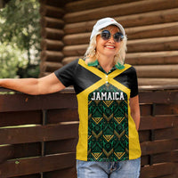 Jamaica Football Custom Women Polo Shirt Black Ethnic Motifs - Wonder Print Shop