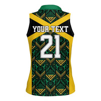 Jamaica Football Custom Women Sleeveless Polo Shirt Black Ethnic Motifs - Wonder Print Shop
