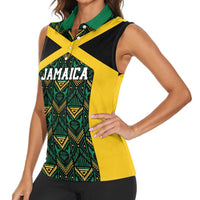 Jamaica Football Custom Women Sleeveless Polo Shirt Black Ethnic Motifs - Wonder Print Shop