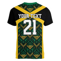 Jamaica Football Custom Women V-Neck T-Shirt Black Ethnic Motifs - Wonder Print Shop