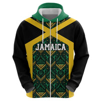 Jamaica Football Custom Zip Hoodie Black Ethnic Motifs - Wonder Print Shop