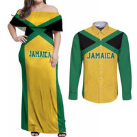 Jamaica Football Custom Couples Matching Off Shoulder Maxi Dress and Long Sleeve Button Shirt Gold Ethnic Motifs LT9 - Wonder Print Shop