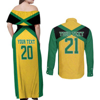 Jamaica Football Custom Couples Matching Off Shoulder Maxi Dress and Long Sleeve Button Shirt Gold Ethnic Motifs LT9 - Wonder Print Shop