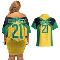 Jamaica Football Custom Couples Matching Off Shoulder Short Dress and Hawaiian Shirt Gold Ethnic Motifs LT9 - Wonder Print Shop