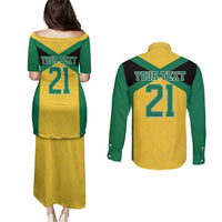 Jamaica Football Custom Couples Matching Puletasi and Long Sleeve Button Shirt Gold Ethnic Motifs LT9 - Wonder Print Shop