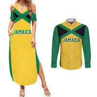 Jamaica Football Custom Couples Matching Summer Maxi Dress and Long Sleeve Button Shirt Gold Ethnic Motifs LT9 - Wonder Print Shop