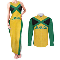 Jamaica Football Custom Couples Matching Tank Maxi Dress and Long Sleeve Button Shirt Gold Ethnic Motifs LT9 - Wonder Print Shop