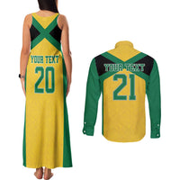Jamaica Football Custom Couples Matching Tank Maxi Dress and Long Sleeve Button Shirt Gold Ethnic Motifs LT9 - Wonder Print Shop