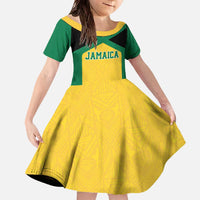 Jamaica Football Custom Family Matching Off The Shoulder Long Sleeve Dress and Hawaiian Shirt Gold Ethnic Motifs - Wonder Print Shop