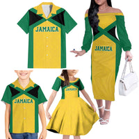 Jamaica Football Custom Family Matching Off The Shoulder Long Sleeve Dress and Hawaiian Shirt Gold Ethnic Motifs - Wonder Print Shop