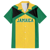 Jamaica Football Custom Family Matching Off The Shoulder Long Sleeve Dress and Hawaiian Shirt Gold Ethnic Motifs - Wonder Print Shop