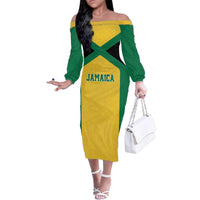 Jamaica Football Custom Family Matching Off The Shoulder Long Sleeve Dress and Hawaiian Shirt Gold Ethnic Motifs - Wonder Print Shop