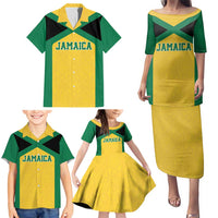Jamaica Football Custom Family Matching Puletasi and Hawaiian Shirt Gold Ethnic Motifs - Wonder Print Shop