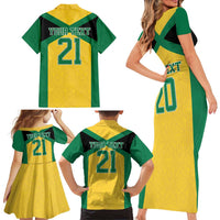 Jamaica Football Custom Family Matching Short Sleeve Bodycon Dress and Hawaiian Shirt Gold Ethnic Motifs - Wonder Print Shop