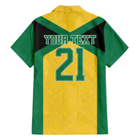 Jamaica Football Custom Family Matching Short Sleeve Bodycon Dress and Hawaiian Shirt Gold Ethnic Motifs - Wonder Print Shop