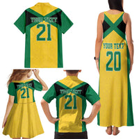 Jamaica Football Custom Family Matching Tank Maxi Dress and Hawaiian Shirt Gold Ethnic Motifs - Wonder Print Shop