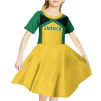 Jamaica Football Custom Kid Short Sleeve Dress Gold Ethnic Motifs - Wonder Print Shop