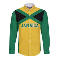 Jamaica Football Custom Long Sleeve Button Shirt Gold Ethnic Motifs - Wonder Print Shop