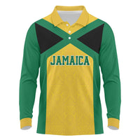 Jamaica Football Custom Long Sleeve Polo Shirt Gold Ethnic Motifs - Wonder Print Shop