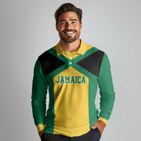 Jamaica Football Custom Long Sleeve Polo Shirt Gold Ethnic Motifs - Wonder Print Shop