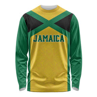 Jamaica Football Custom Long Sleeve Shirt Gold Ethnic Motifs - Wonder Print Shop