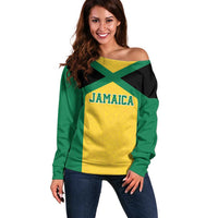 Jamaica Football Custom Off Shoulder Sweater Gold Ethnic Motifs - Wonder Print Shop