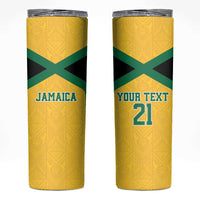 Jamaica Football Custom Skinny Tumbler Gold Ethnic Motifs - Wonder Print Shop