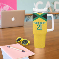 Jamaica Football Custom Tumbler With Handle Gold Ethnic Motifs - Wonder Print Shop