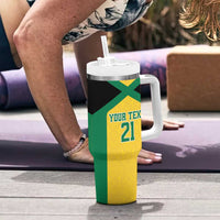 Jamaica Football Custom Tumbler With Handle Gold Ethnic Motifs - Wonder Print Shop