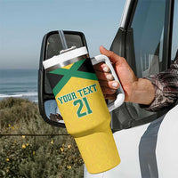 Jamaica Football Custom Tumbler With Handle Gold Ethnic Motifs - Wonder Print Shop