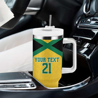 Jamaica Football Custom Tumbler With Handle Gold Ethnic Motifs - Wonder Print Shop