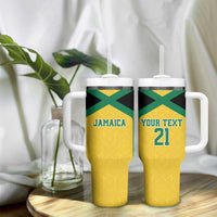 Jamaica Football Custom Tumbler With Handle Gold Ethnic Motifs - Wonder Print Shop