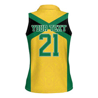 Jamaica Football Custom Women Sleeveless Polo Shirt Gold Ethnic Motifs - Wonder Print Shop