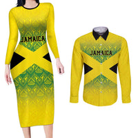 Custom Jamaica Reggae Boyz Couples Matching Long Sleeve Bodycon Dress and Long Sleeve Button Shirt With Traditional Pattern LT9 - Wonder Print Shop
