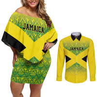 Custom Jamaica Reggae Boyz Couples Matching Off Shoulder Short Dress and Long Sleeve Button Shirt With Traditional Pattern LT9 - Wonder Print Shop