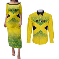 Custom Jamaica Reggae Boyz Couples Matching Puletasi and Long Sleeve Button Shirt With Traditional Pattern LT9 - Wonder Print Shop