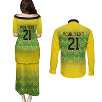 Custom Jamaica Reggae Boyz Couples Matching Puletasi and Long Sleeve Button Shirt With Traditional Pattern LT9 - Wonder Print Shop
