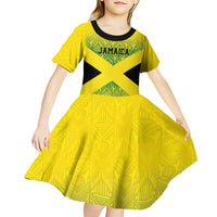 Custom Jamaica Reggae Boyz Kid Short Sleeve Dress With Traditional Pattern - Wonder Print Shop