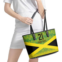 Custom Jamaica Reggae Boyz Leather Tote Bag With Traditional Pattern - Wonder Print Shop