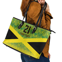 Custom Jamaica Reggae Boyz Leather Tote Bag With Traditional Pattern - Wonder Print Shop