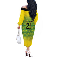 Custom Jamaica Reggae Boyz Off The Shoulder Long Sleeve Dress With Traditional Pattern - Wonder Print Shop