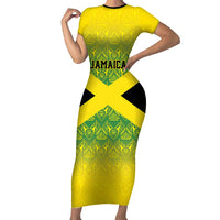 Custom Jamaica Reggae Boyz Short Sleeve Bodycon Dress With Traditional Pattern - Wonder Print Shop