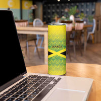 Custom Jamaica Reggae Boyz Skinny Tumbler With Traditional Pattern - Wonder Print Shop