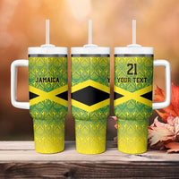 Custom Jamaica Reggae Boyz Tumbler With Handle With Traditional Pattern - Wonder Print Shop