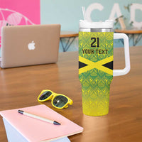 Custom Jamaica Reggae Boyz Tumbler With Handle With Traditional Pattern - Wonder Print Shop
